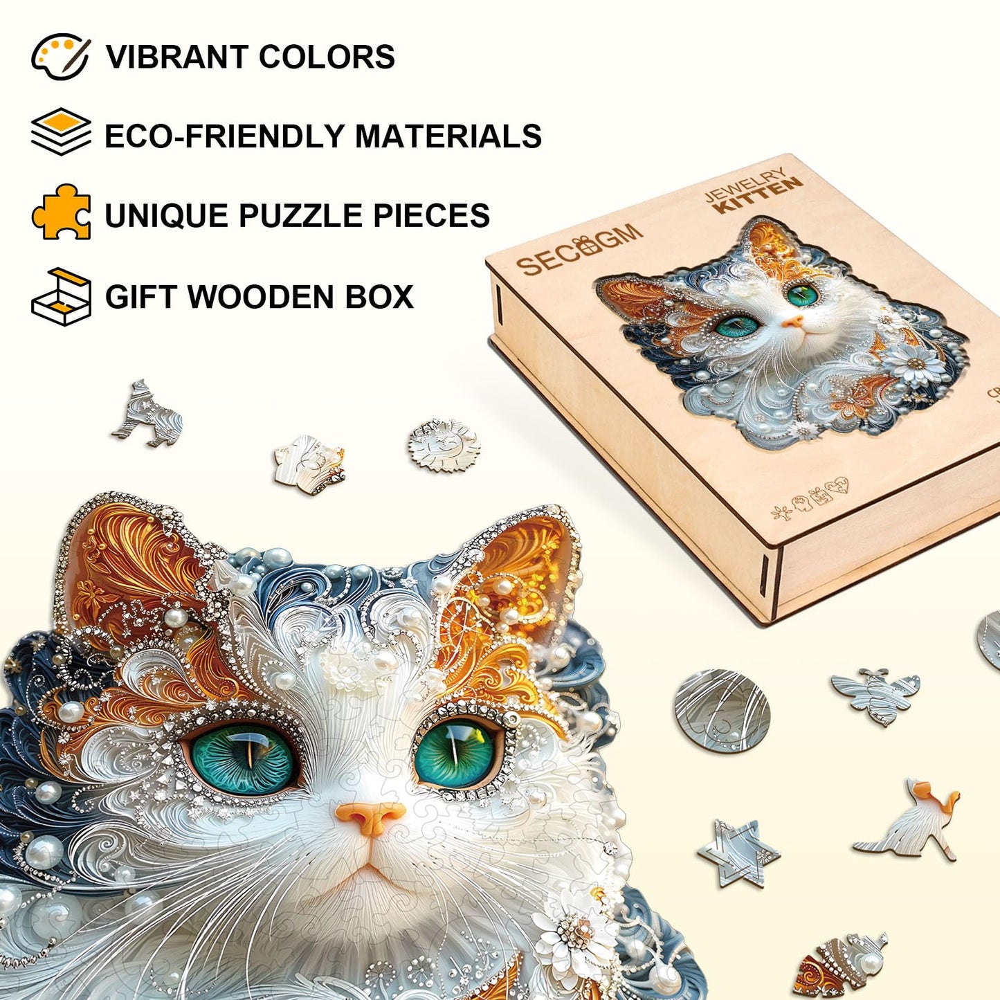 Hosally Jewelry Kitten Wooden Jigsaw Puzzle